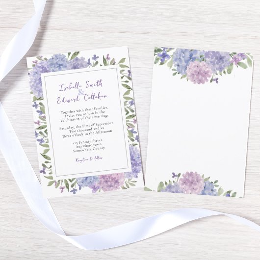Invitation Aquarelle moderne Lilac Blue Hydrangeas Mariage