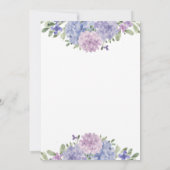 Invitation Aquarelle moderne Lilac Blue Hydrangeas Mariage (Dos)