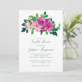 Invitation Aquarelle moderne Magenta Floral Couples Douche (Debout devant)