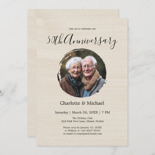 Invitation Aquarelle moderne Mariage Anniversaire Beige Photo (Devant / Derrière)