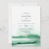 Invitation Aquarelle moderne | Mariage avant et arrière vert (Devant)