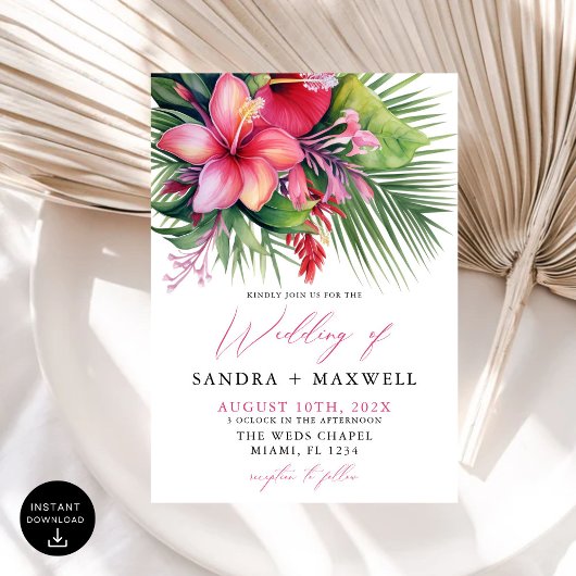 Invitation Aquarelle moderne Mariage botanique tropical