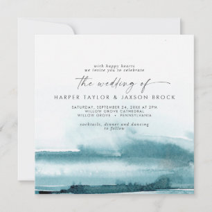 Invitation Aquarelle moderne   MARIAGE CARRÉ TURQUOISE