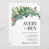 Invitation Aquarelle moderne Mariage de verdure succulent (Devant / Derrière)