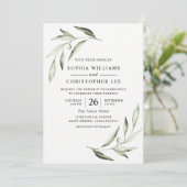 Invitation Aquarelle moderne Mariage feuille verte d'olive (Debout devant)
