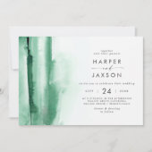 Invitation Aquarelle moderne | Mariage horizontal vert (Devant)