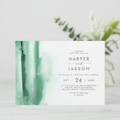 Invitation Aquarelle moderne | Mariage horizontal vert (Debout devant)