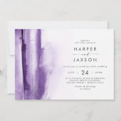Invitation Aquarelle moderne | Mariage horizontal violet (Devant)