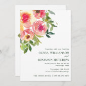Invitation Aquarelle moderne Mariage rose rouge (Devant / Derrière)