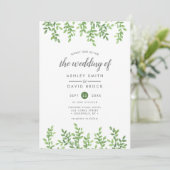 Invitation Aquarelle moderne Mariage vert (Debout devant)