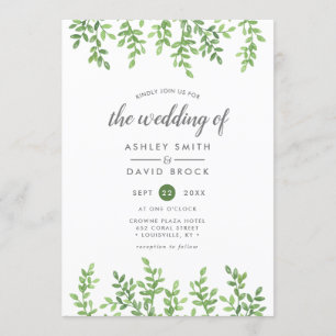 Invitation Aquarelle moderne Mariage vert