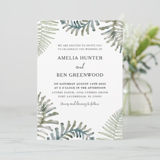 Invitation Aquarelle moderne Mariage vert (Debout devant)