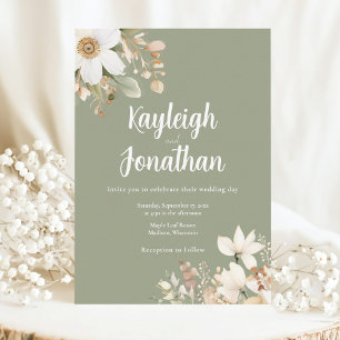 Invitation Aquarelle moderne Mariage vert Sage Floral