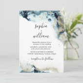 Invitation Aquarelle moderne Marine Bleu & Or Mariage (Debout devant)