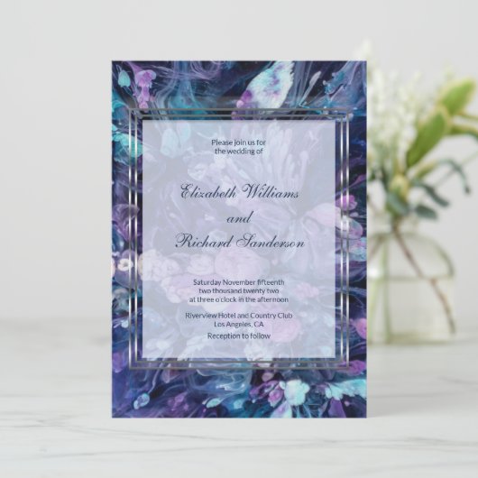 Invitation Aquarelle moderne Mauve Turquoise Floral Mariage (Debout devant)