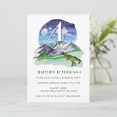 Invitation Aquarelle moderne mignonne Dinosaure Vert Annivers (Debout devant)