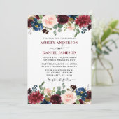 Invitation Aquarelle moderne Mixte Floral Bourgogne Mariage (Debout devant)