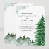 Invitation Aquarelle moderne Nature d'hiver Arbres verts Invi (Devant / Derrière)