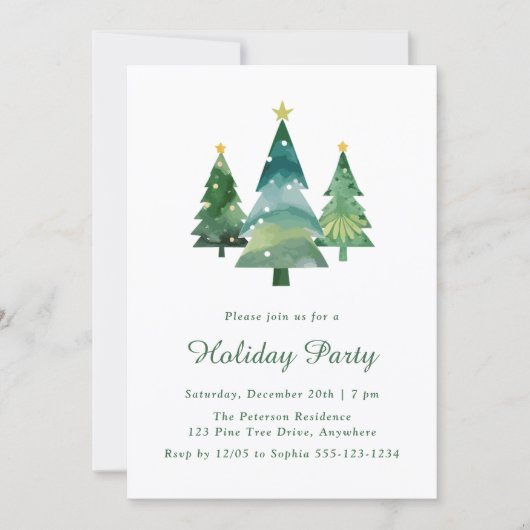 Invitation Aquarelle moderne Noël Arbre fête (Devant)