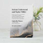 Invitation Aquarelle moderne noire et or (Debout devant)