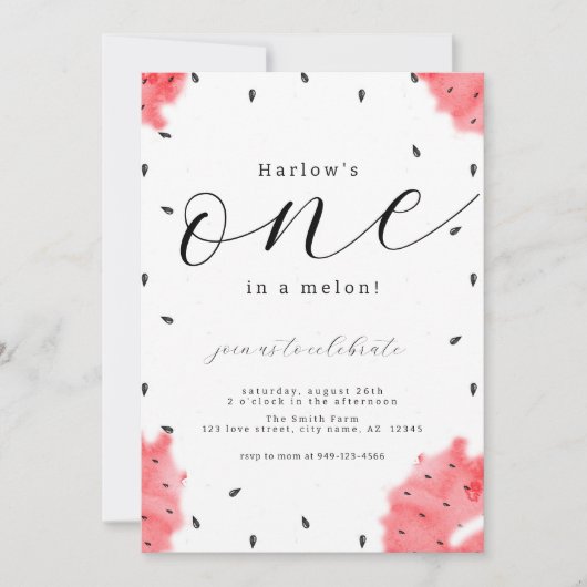 Invitation Aquarelle moderne ONE dans une pastèque rouge melo (Devant)