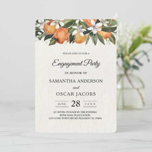 Invitation Aquarelle moderne orange et fleurs (Debout devant)