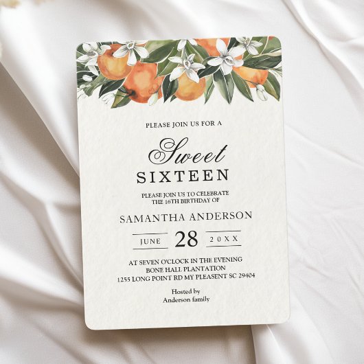 Invitation Aquarelle moderne orange et fleurs