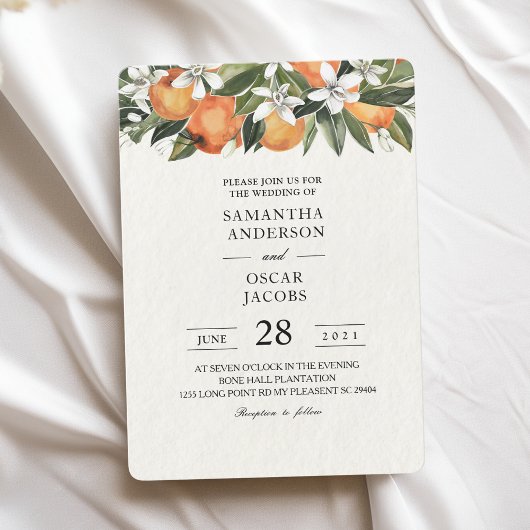 Invitation Aquarelle moderne orange et fleurs