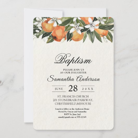 Invitation Aquarelle moderne orange et fleurs (Devant)