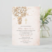 Invitation Aquarelle moderne Ours en peluche Baptême (Debout devant)