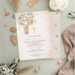 Invitation Aquarelle moderne Ours en peluche Baptême