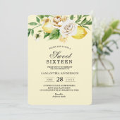 Invitation Aquarelle moderne Pastel Citrons jaunes & Feuille (Debout devant)