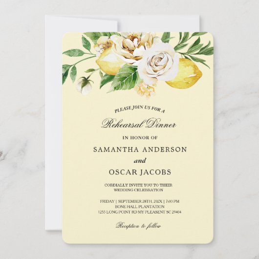 Invitation Aquarelle moderne Pastel Citrons jaunes & Feuille (Devant)