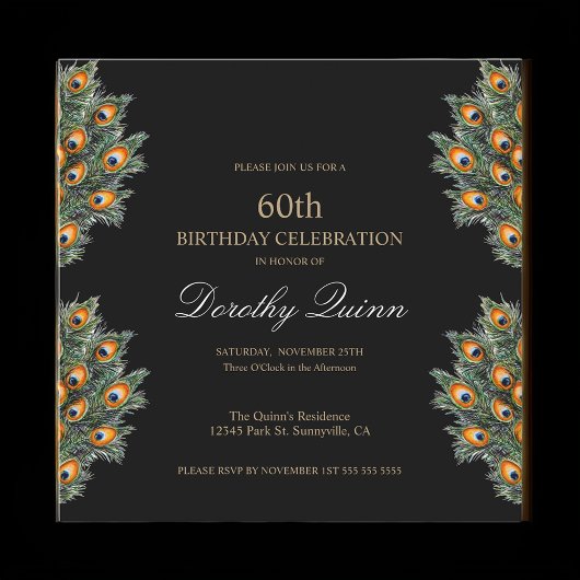 Invitation Aquarelle moderne Peacock Feathday