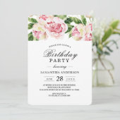 Invitation Aquarelle moderne Peonas roses et feuille verte (Debout devant)