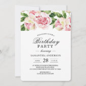 Invitation Aquarelle moderne Peonas roses et feuille verte (Devant)