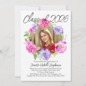 Invitation Aquarelle moderne photo florale 2025 Graduation (Devant)