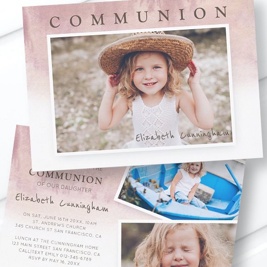 Invitation Aquarelle moderne Photo Première communion Invitat