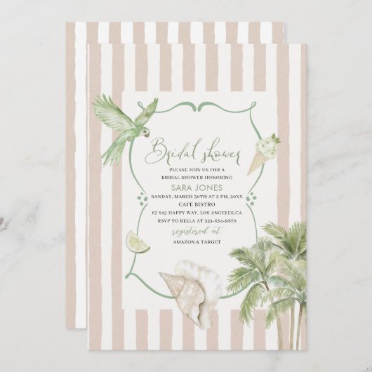 Invitation Aquarelle moderne Plage tropicale Palm Serenity Sa (Devant / Derrière)