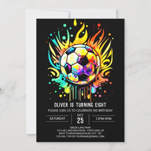 Invitation Aquarelle moderne pour enfants de soccer Anniversa (Devant)