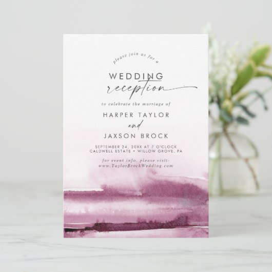 Invitation Aquarelle moderne | Réception de mariage rouge (Debout devant)