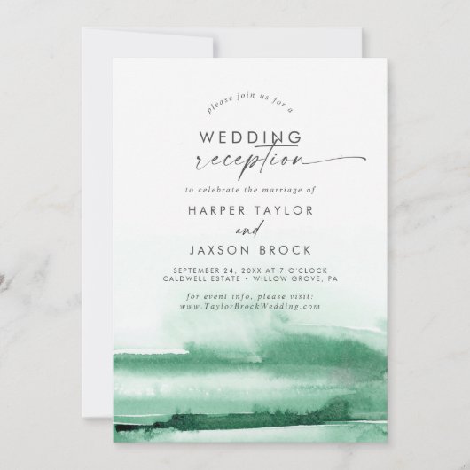 Invitation Aquarelle moderne | Réception de mariage verte (Devant)