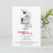 Invitation Aquarelle moderne robe blanche mariage avec gâteau (Debout devant)