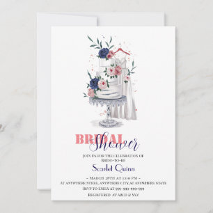 Invitation Aquarelle moderne robe blanche mariage avec gâteau