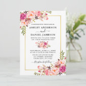 Invitation Aquarelle moderne rose Blush Rose Floral Mariage (Debout devant)