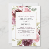 Invitation Aquarelle moderne rose Bourgogne Mariage Floral (Devant)