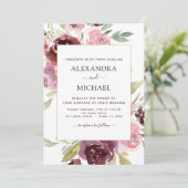 Invitation Aquarelle moderne rose Bourgogne Mariage Floral (Debout devant)