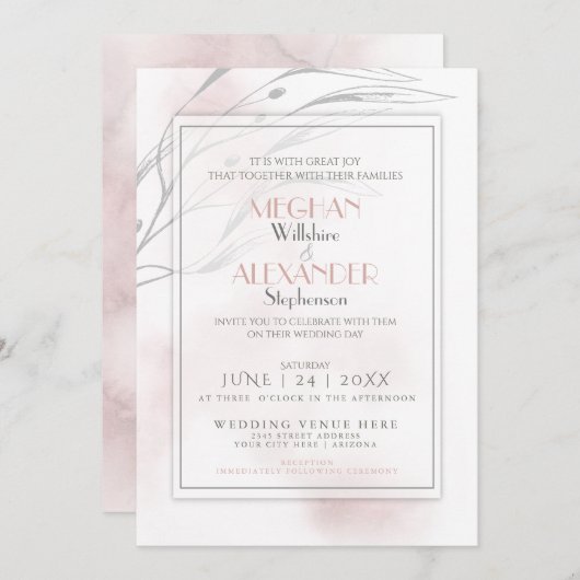 Invitation Aquarelle moderne Rose de corail (Devant / Derrière)