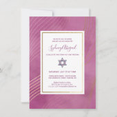 Invitation Aquarelle moderne rose et Bat mitzvah or (Devant)
