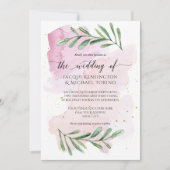 Invitation Aquarelle moderne rose Eucalyptus Mariage vert (Devant)